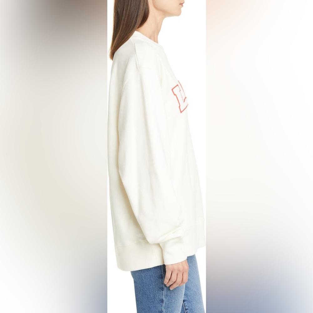Tory Burch Sport French Terry Varsity Crewneck Sweatshirt LOVE White Medium - Picture 3 of 12
